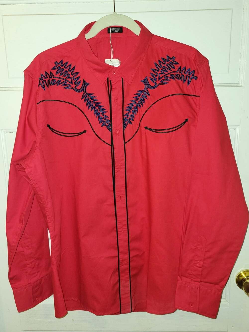 Coofandy Mens Medium Western Shirt Red Rodeo Embroidery New WithTags 98% Cotton